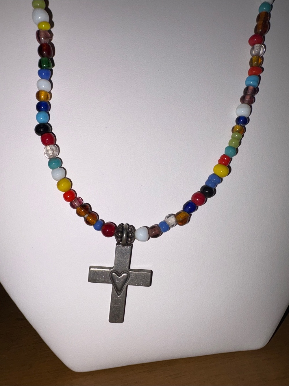 Multicolor Beaded Necklace with Cross Pendant